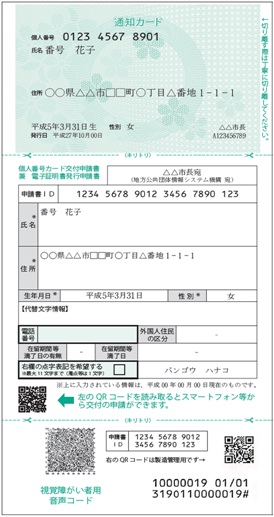 マイナンバー通知の表面のイメージ画像